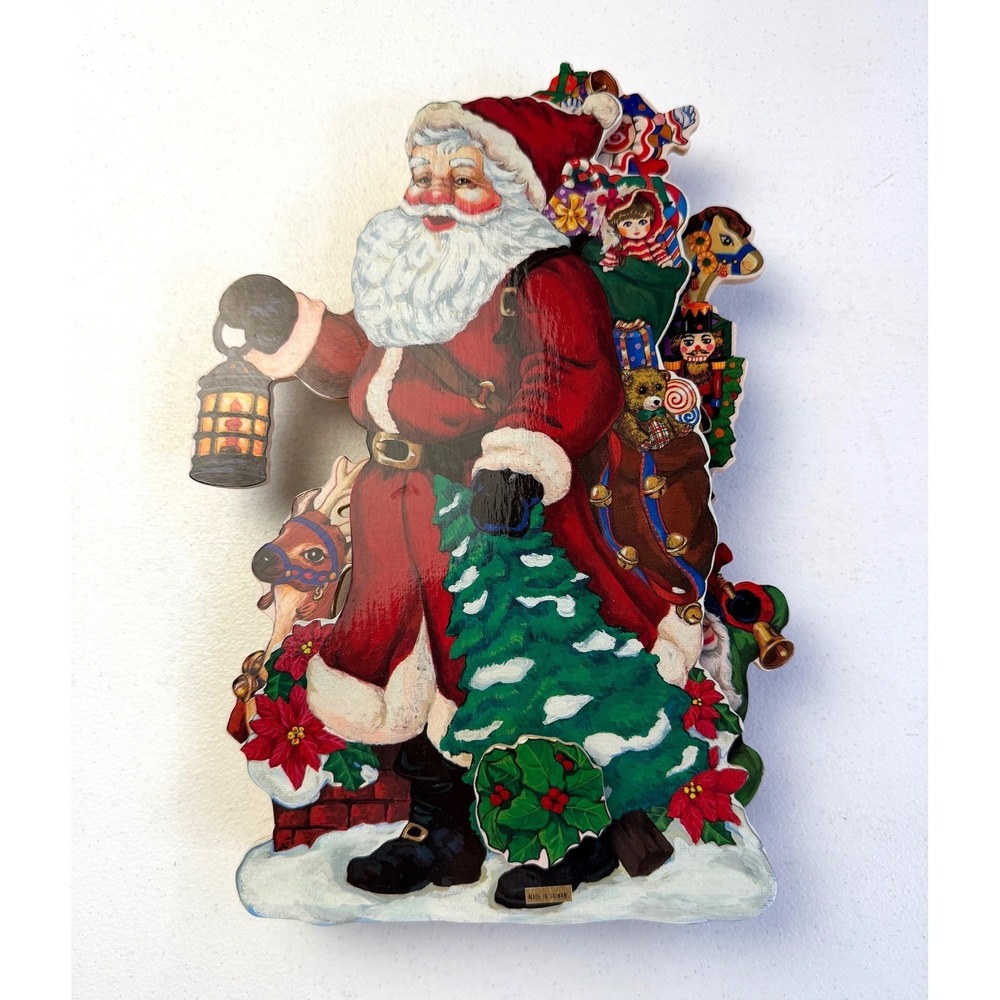 Vintage German Erzgebirge Santa Music Box 12in Wood Animated Christmas Figurine